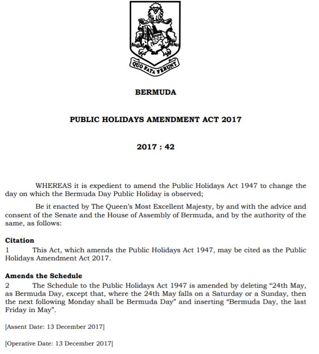 PUBLIC HOLIDAYS AMENDMENT ACT 2017